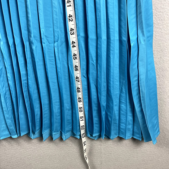 Avara Mixed Media Pleated Midi Dress Womens XL Blue Mock Neck Knit Satin Chic - Picture 7 of 15